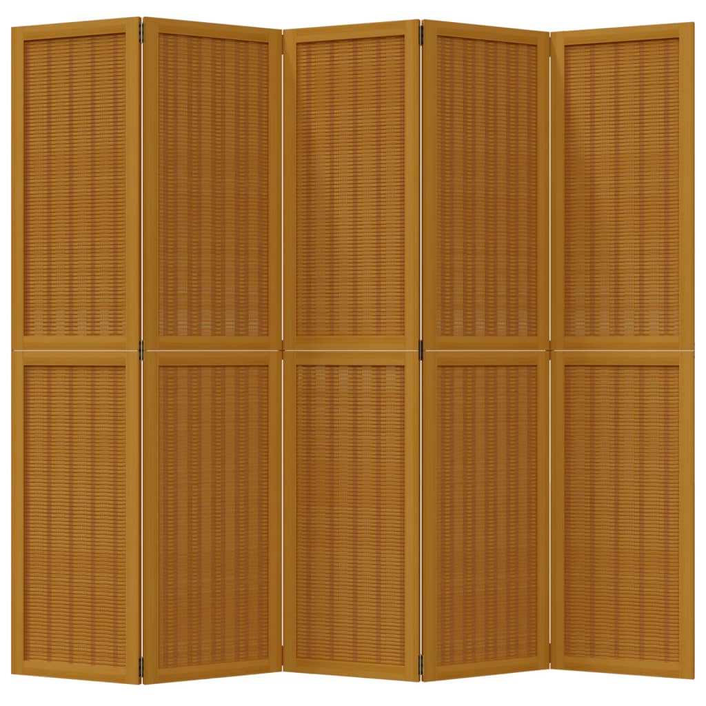 Room Divider 5 Panels Brown Solid Wood Paulownia